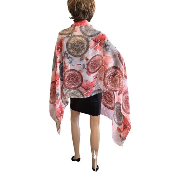 Floral Print Sheer Scarf Wrap Shawl Scarf Rectangle 71in x 29in - Picture 2 of 8
